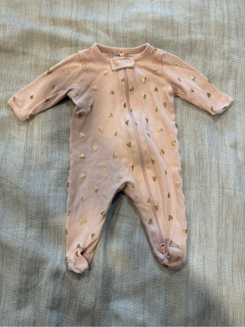 Nordstrom Pink Footed Pajamas with Gold Heart Accents